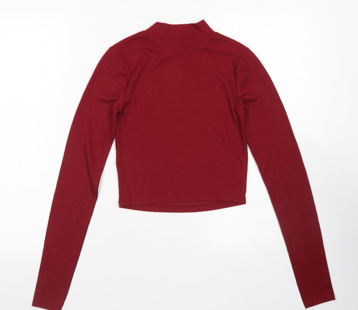 Primark Womens Red  Polyester Cropped T-Shirt Size XS High Neck - Ribbed