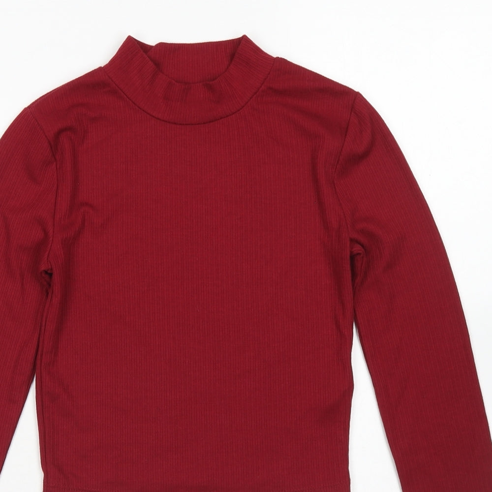 Primark Womens Red  Polyester Cropped T-Shirt Size XS High Neck - Ribbed