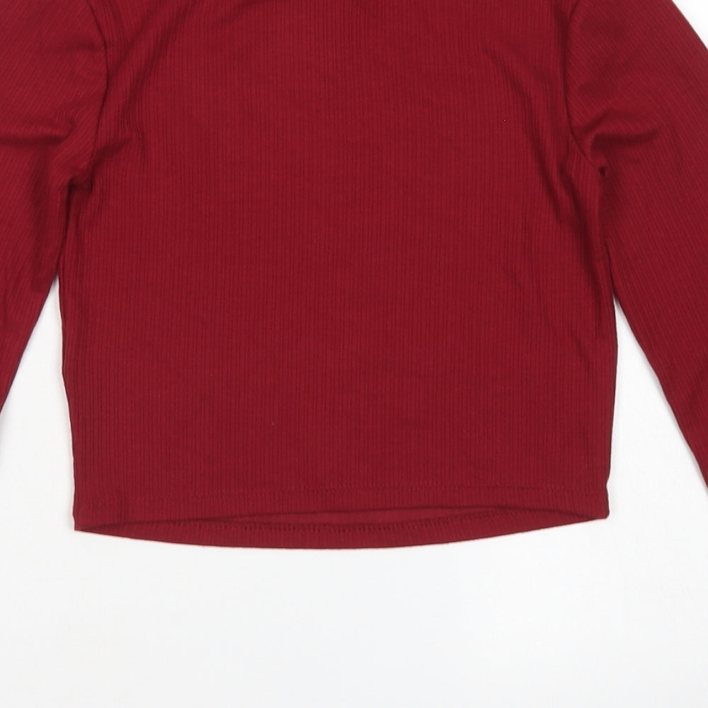 Primark Womens Red  Polyester Cropped T-Shirt Size XS High Neck - Ribbed
