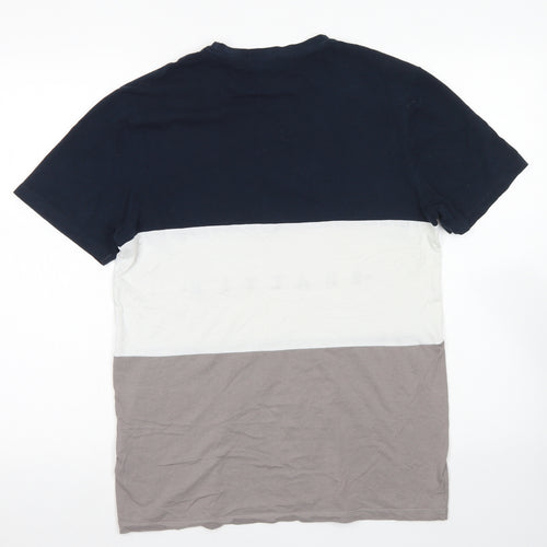 New Look Mens Blue Colourblock Cotton  T-Shirt Size S Crew Neck