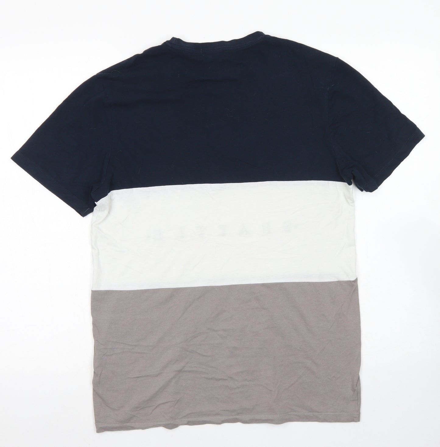 New Look Mens Blue Colourblock Cotton  T-Shirt Size S Crew Neck