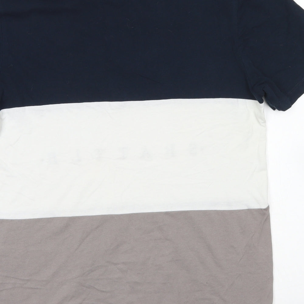 New Look Mens Blue Colourblock Cotton  T-Shirt Size S Crew Neck
