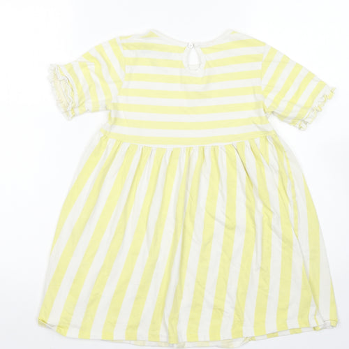 Hullabaloo Girls Yellow Striped Cotton Skater Dress  Size 7-8 Years  Crew Neck Button