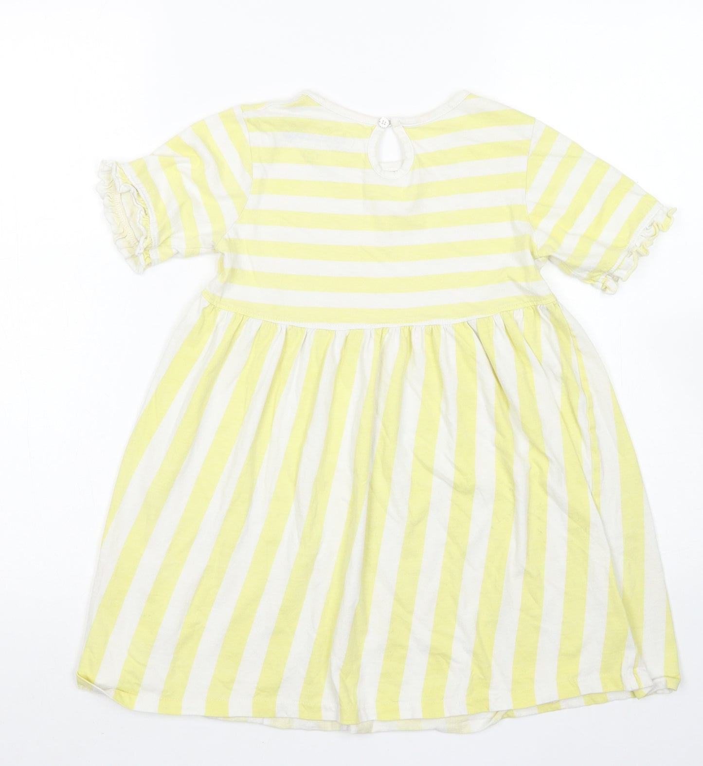 Hullabaloo Girls Yellow Striped Cotton Skater Dress  Size 7-8 Years  Crew Neck Button