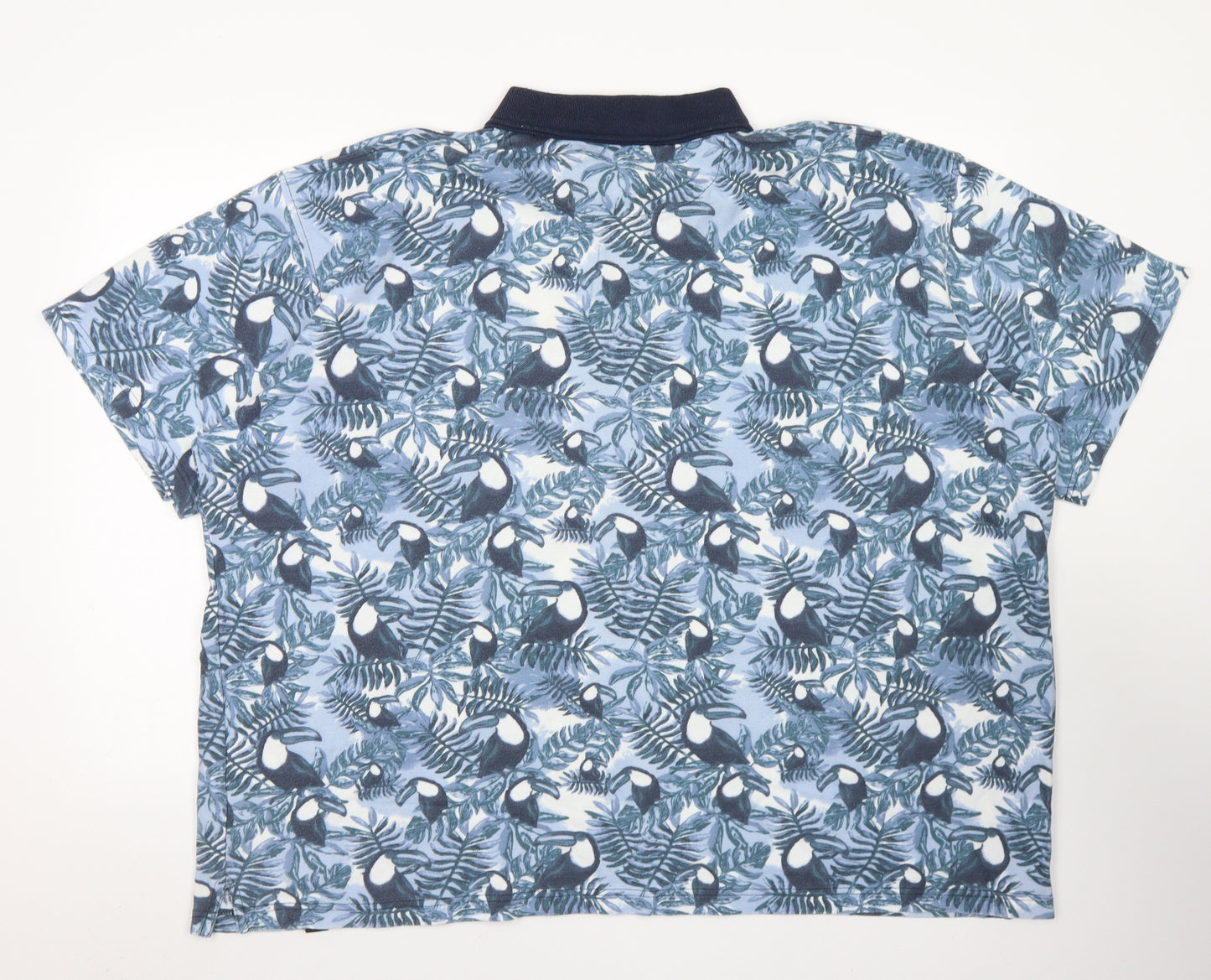 Guinness Mens Blue Floral Cotton  Polo Size 4XL Collared Button - Toucan print