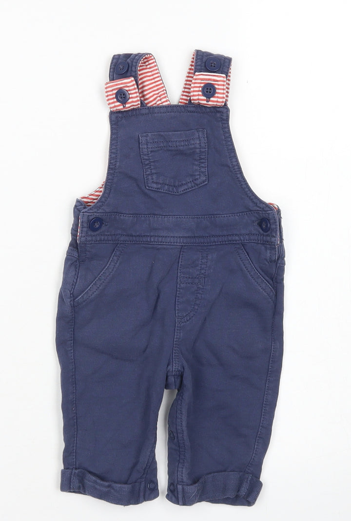 M&S Boys Brown Striped Cotton Dungaree One-Piece Size 0-3 Months Button