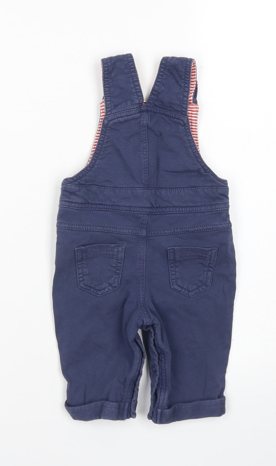 M&S Boys Brown Striped Cotton Dungaree One-Piece Size 0-3 Months  Button