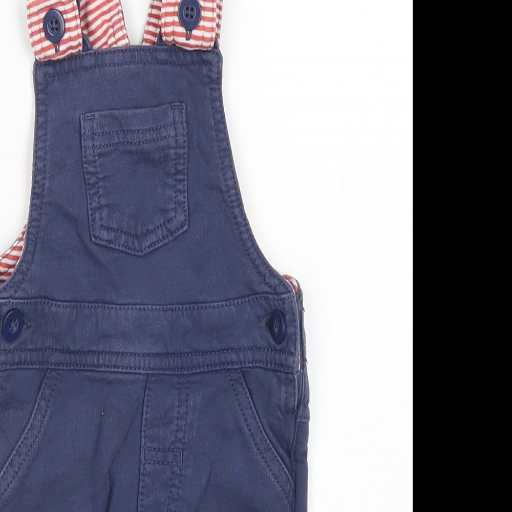 M&S Boys Brown Striped Cotton Dungaree One-Piece Size 0-3 Months  Button