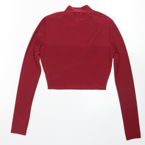 PRETTYLITTLETHING Womens Red  Polyester Cropped T-Shirt Size 4 Mock Neck