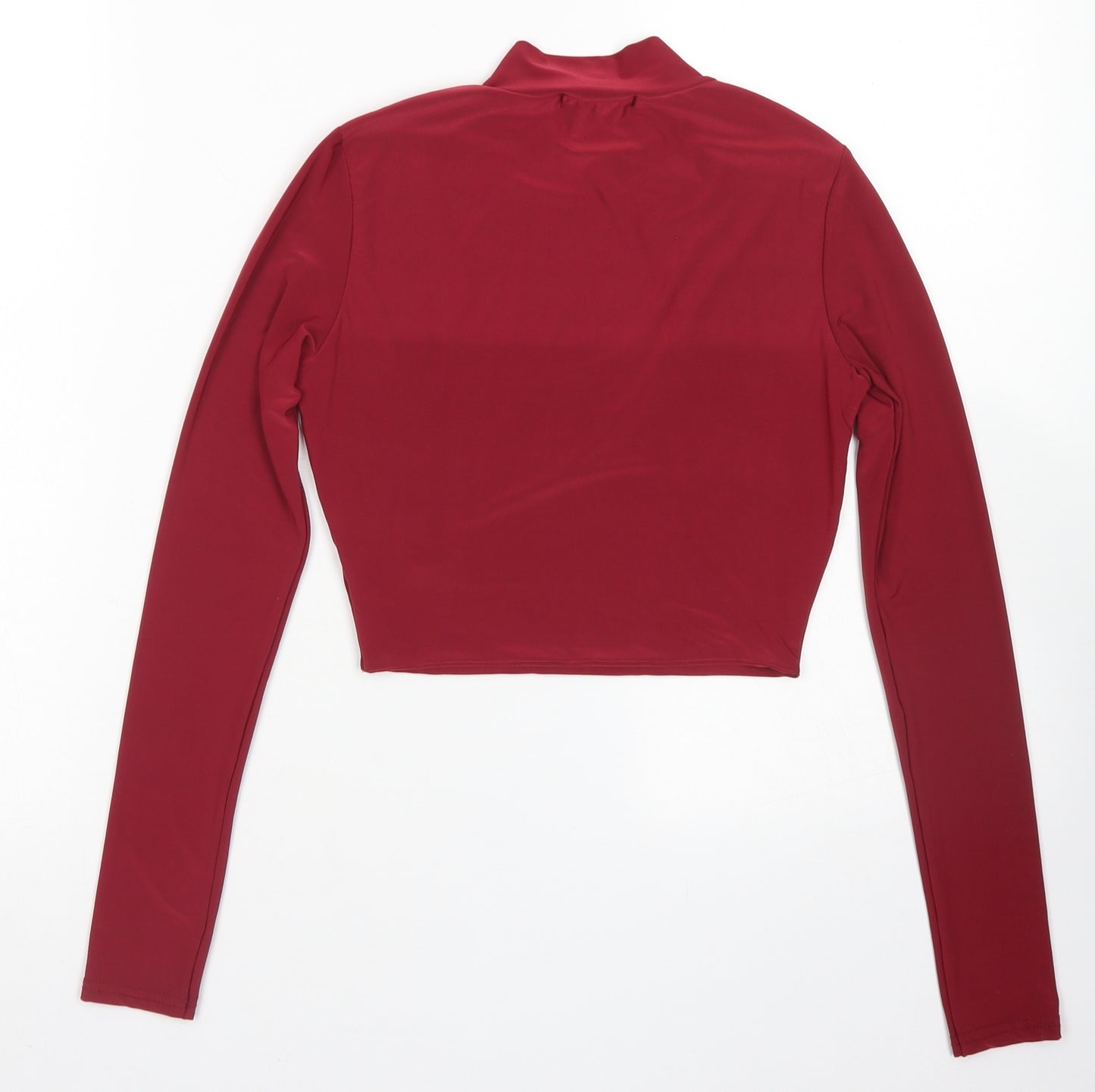 PRETTYLITTLETHING Womens Red  Polyester Cropped T-Shirt Size 4 Mock Neck