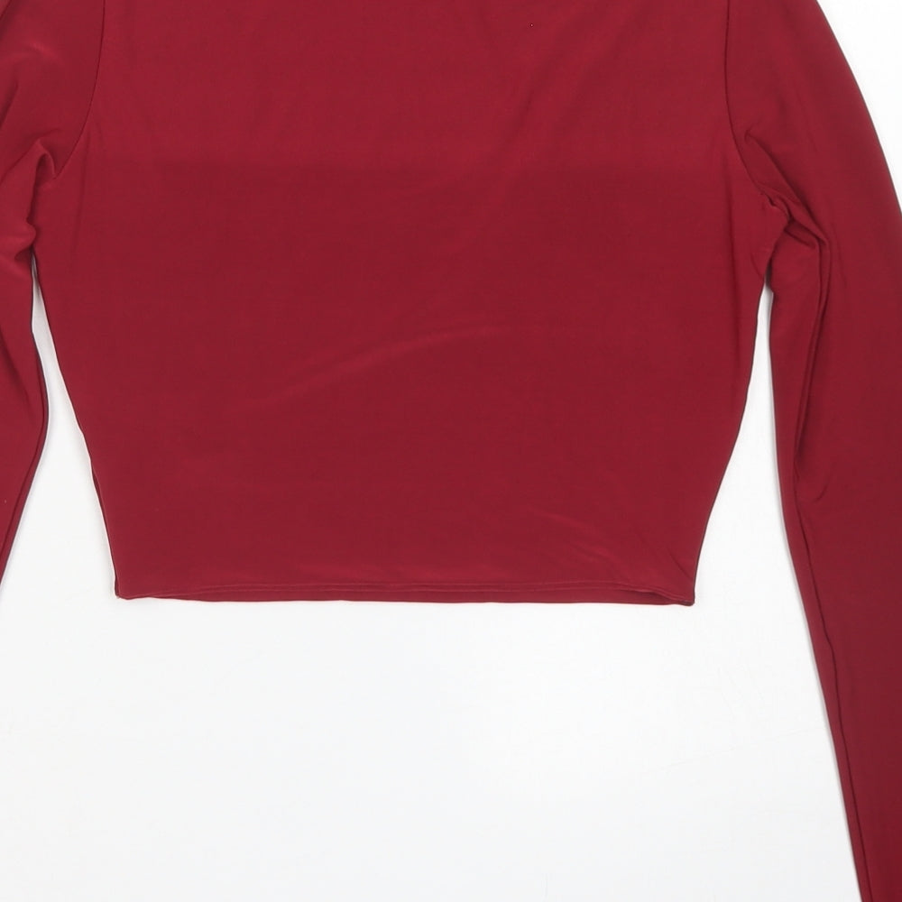 PRETTYLITTLETHING Womens Red  Polyester Cropped T-Shirt Size 4 Mock Neck