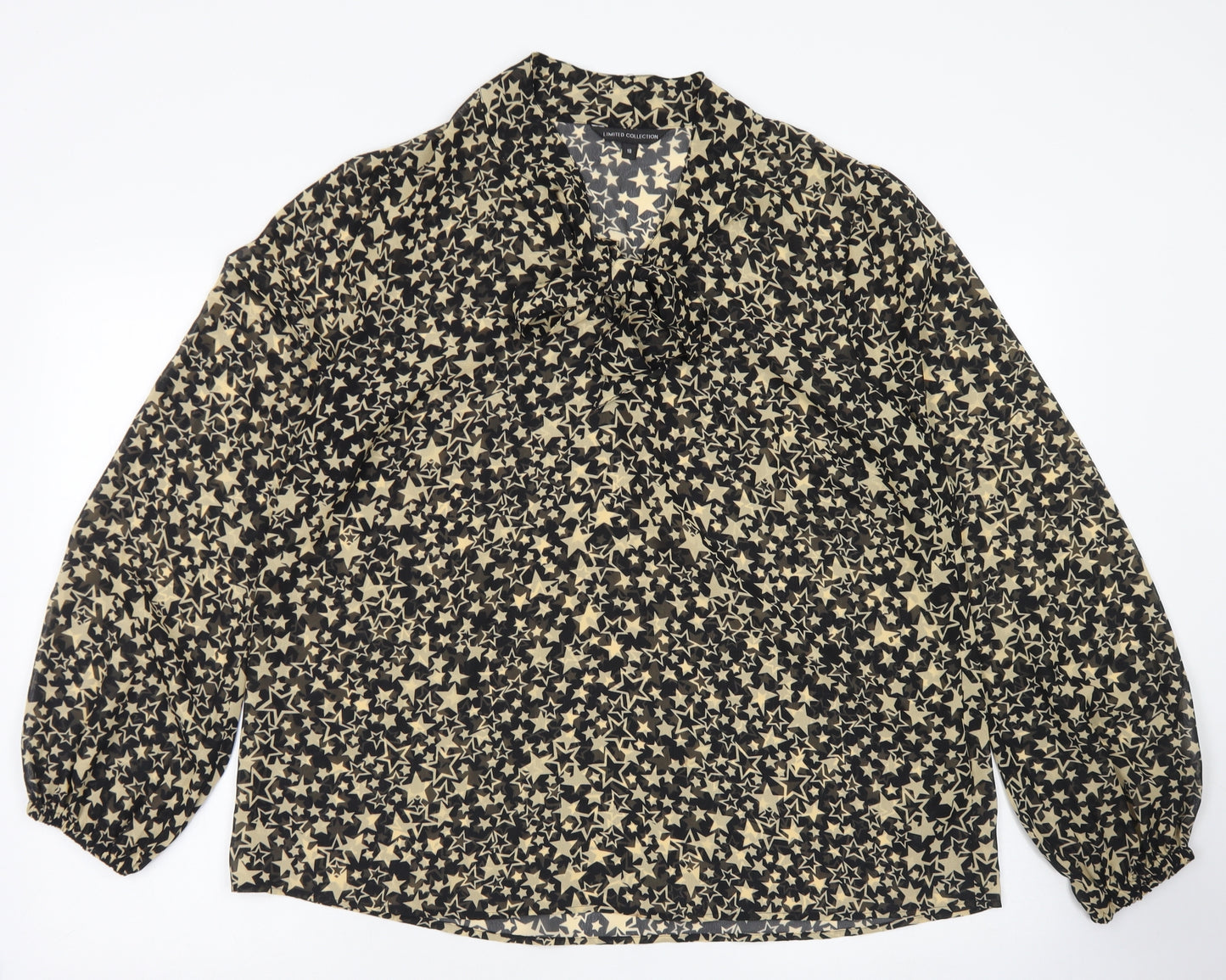 Limited Collection Womens Black Polka Dot Polyester Basic Blouse Size 18 Round Neck - Puff sleeve