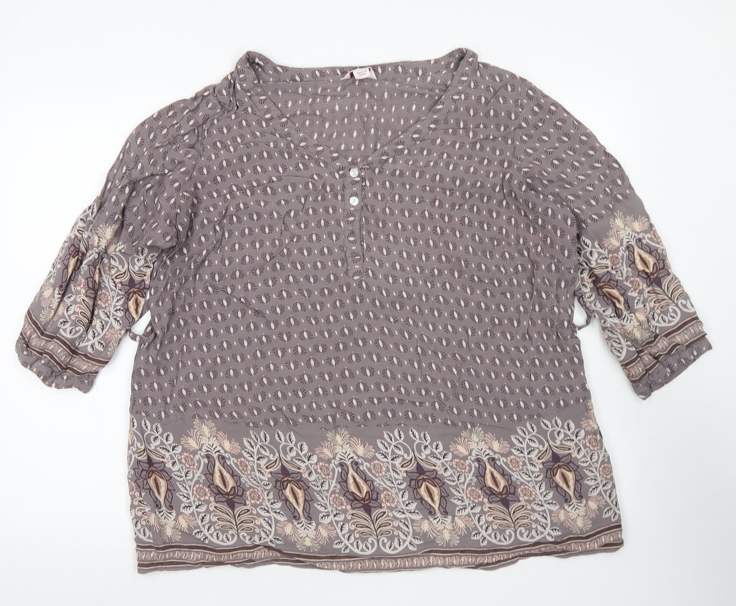 Glamorosa Womens Brown Paisley Viscose Basic Blouse Size 28 V-Neck