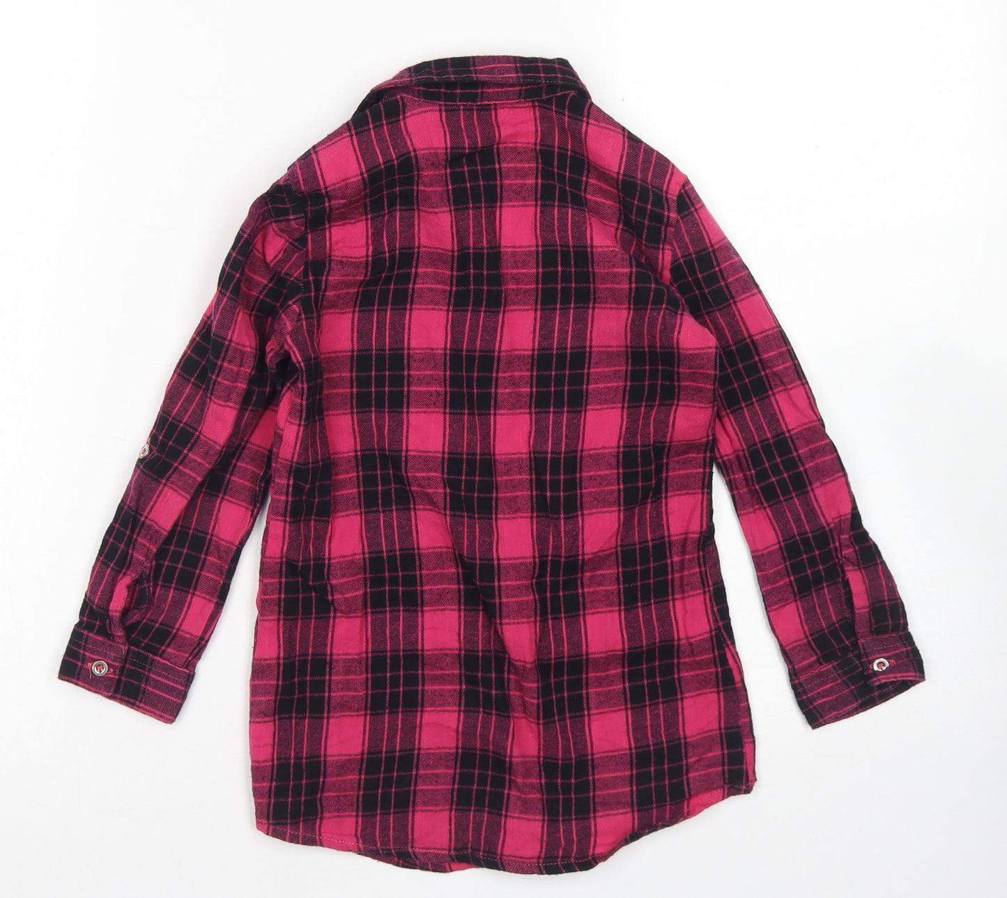 Young Dimension Girls Pink Plaid Cotton Basic Button-Up Size 6-7 Years Collared Button