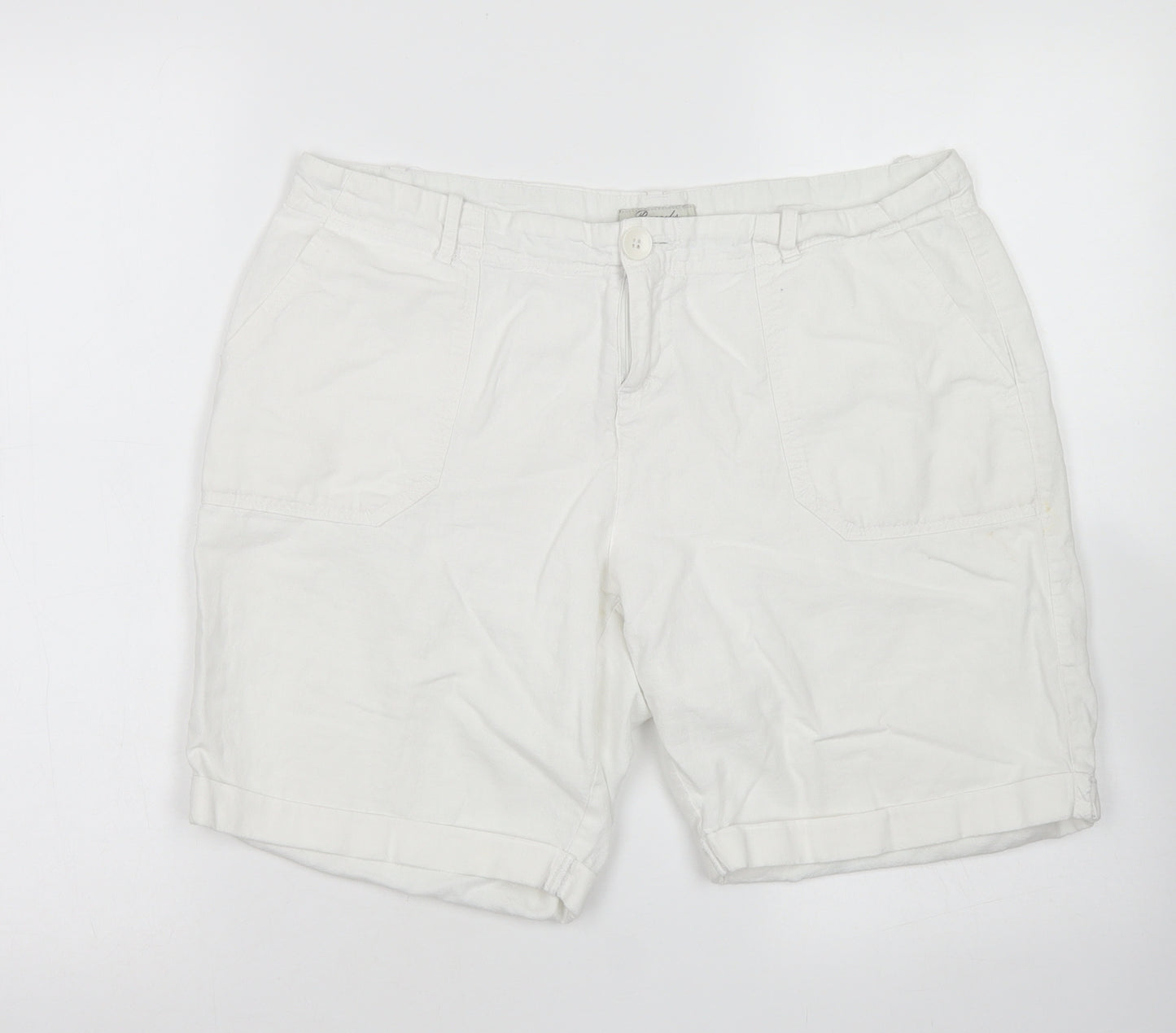 Peacocks Womens White  Linen Cargo Shorts Size 12 L6 in Regular Button