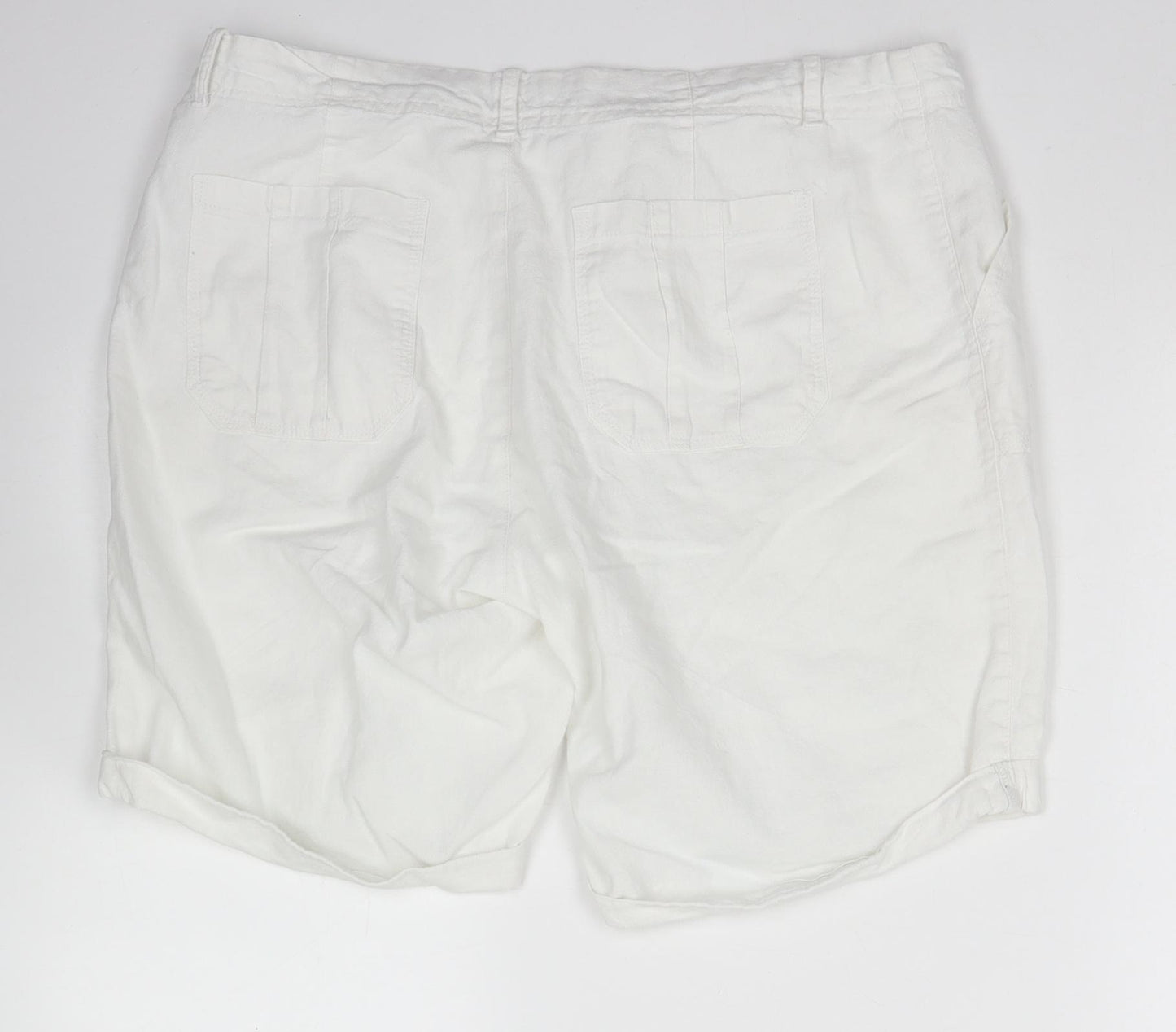 Peacocks Womens White  Linen Cargo Shorts Size 12 L6 in Regular Button