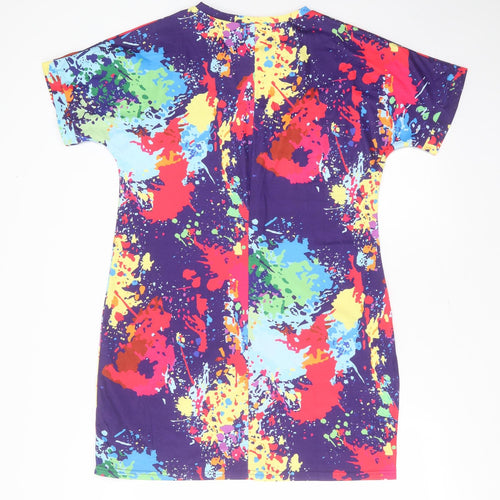Preworn Womens Multicoloured Geometric Polyester Blend T-Shirt Dress  Size M  Round Neck