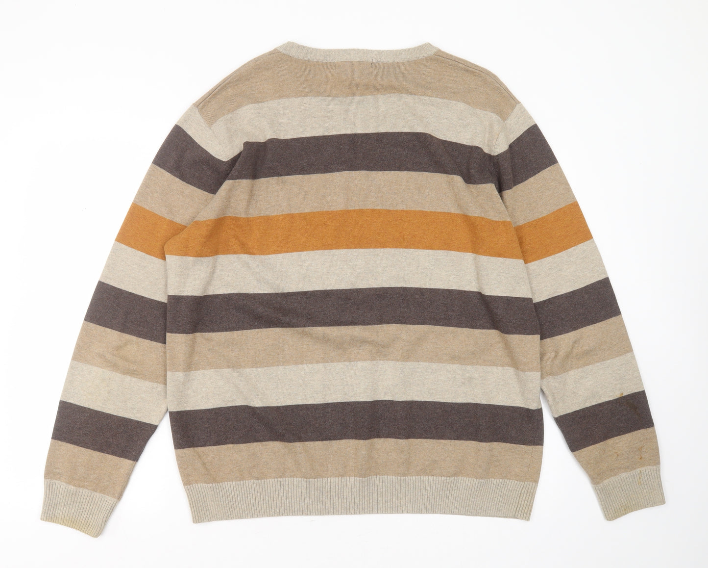 Wolsey Mens Brown Round Neck Striped Cotton Pullover Jumper Size L