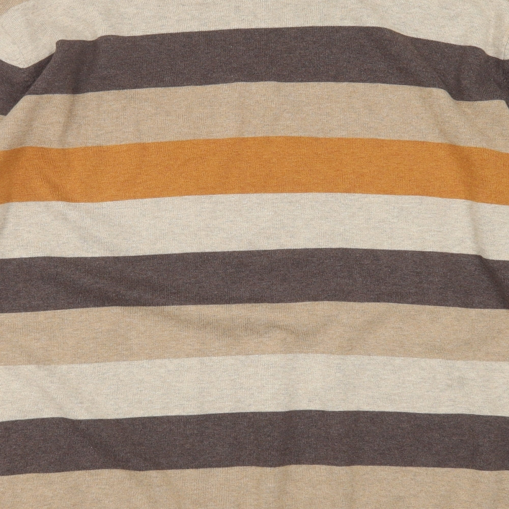 Wolsey Mens Brown Round Neck Striped Cotton Pullover Jumper Size L