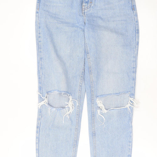 Topshop Womens Blue  Cotton Mom Jeans Size 26 in L29 in Regular Zip