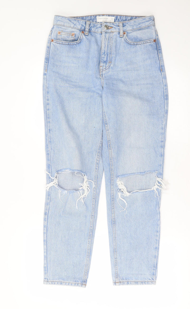 Topshop Womens Blue  Cotton Mom Jeans Size 26 in L29 in Regular Zip