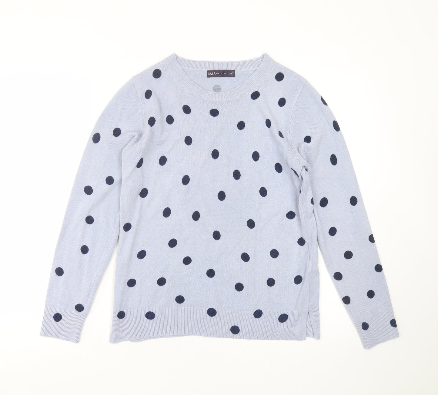 Marks and Spencer Womens Blue Round Neck Polka Dot Acrylic Pullover Jumper Size 10