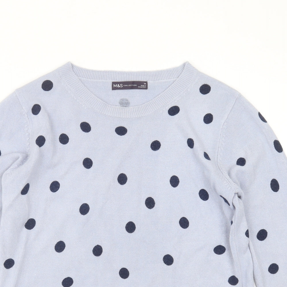 Marks and Spencer Womens Blue Round Neck Polka Dot Acrylic Pullover Jumper Size 10