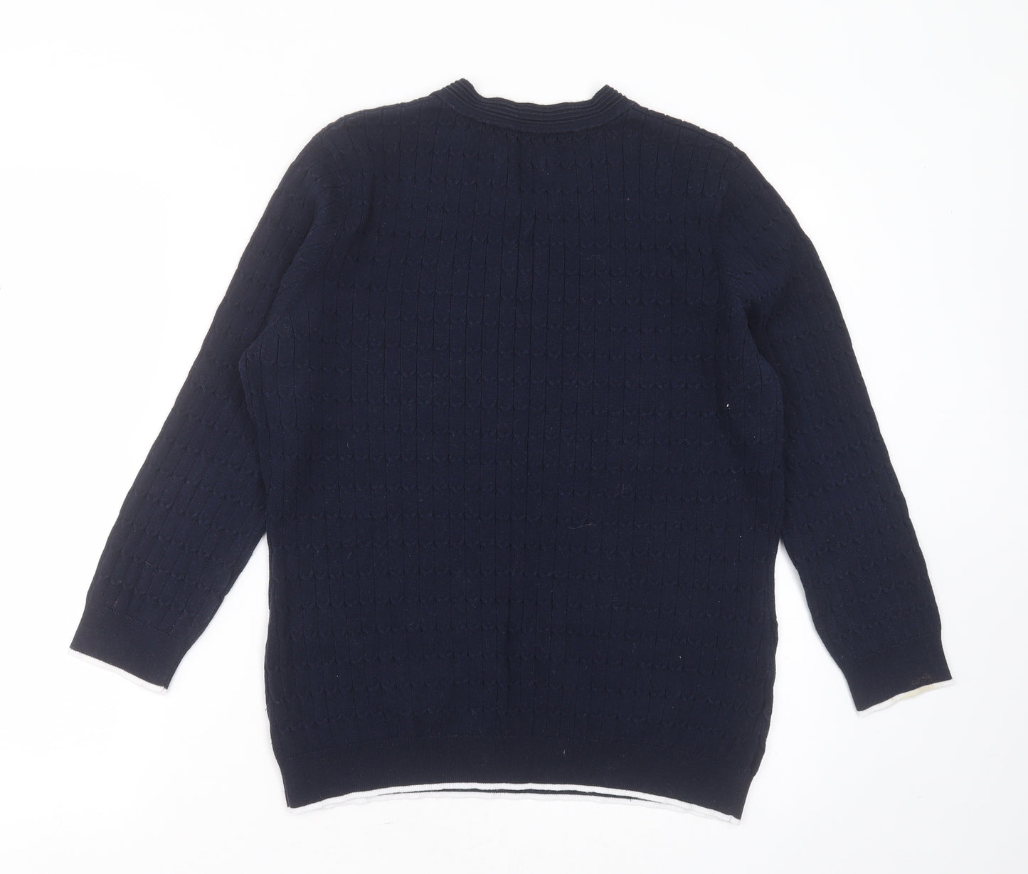 Laura Ashley Womens Blue V-Neck Striped Cotton Pullover Jumper Size 14