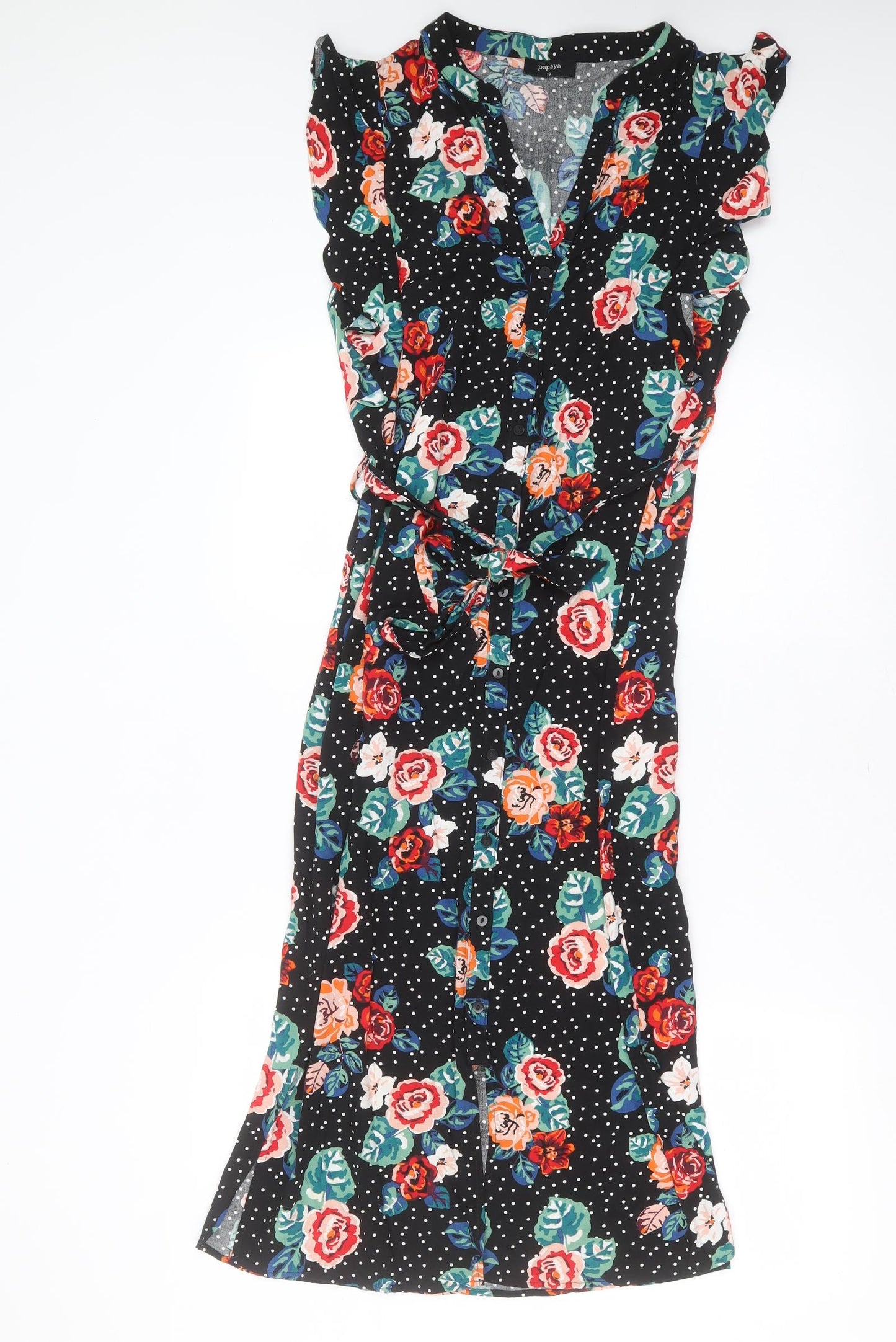 Papaya Womens Black Floral Viscose Maxi  Size 10  Round Neck