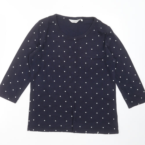EWM Womens Blue Polka Dot Cotton Basic T-Shirt Size M Round Neck