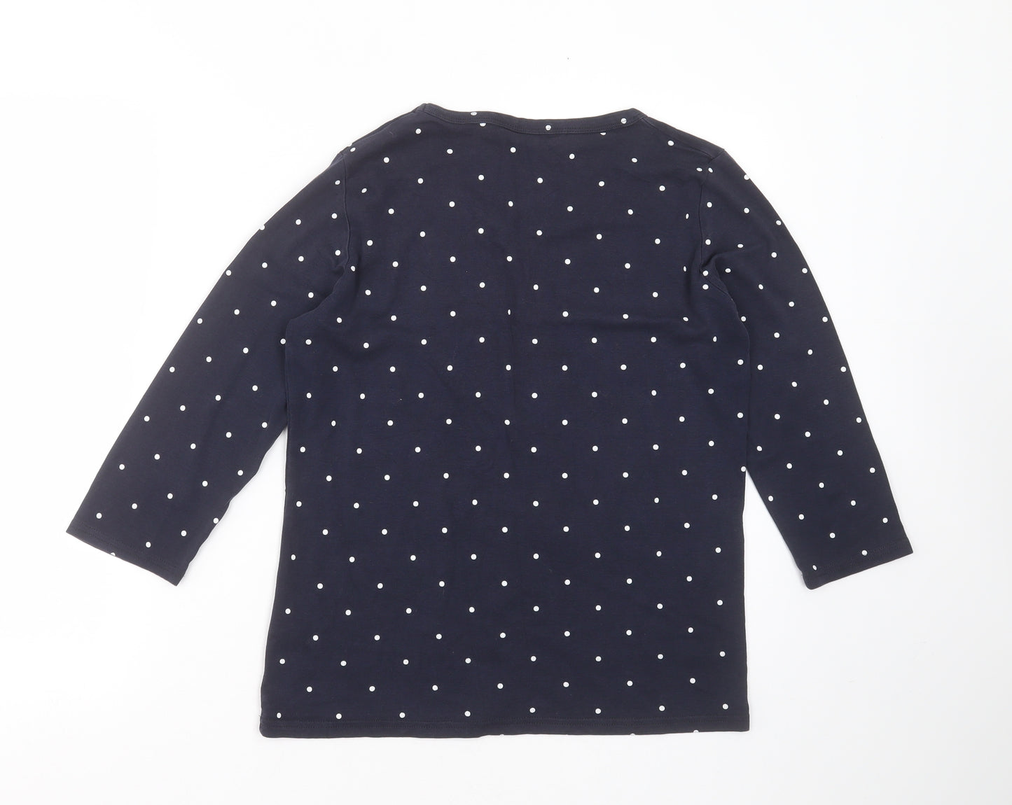 EWM Womens Blue Polka Dot Cotton Basic T-Shirt Size M Round Neck