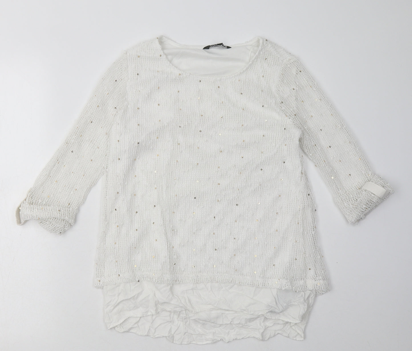 Bonmarché Womens White  Polyester Pullover Sweatshirt Size 10  Pullover - gold sequins