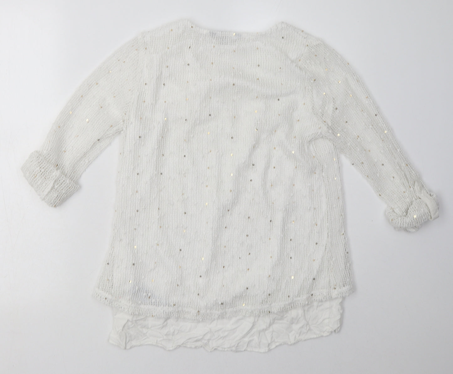 Bonmarché Womens White  Polyester Pullover Sweatshirt Size 10  Pullover - gold sequins