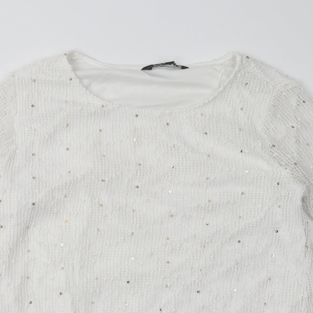 Bonmarché Womens White  Polyester Pullover Sweatshirt Size 10  Pullover - gold sequins