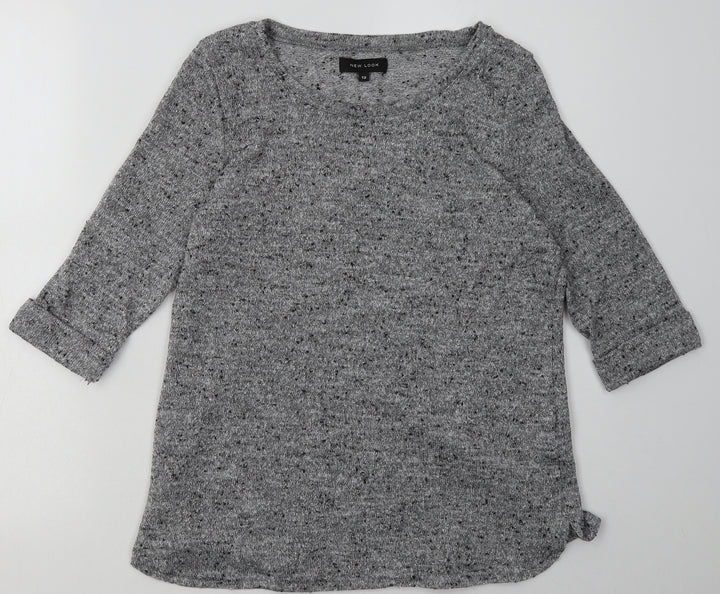 New Look Womens Grey Geometric Polyester Pullover Sweatshirt Size 12  Pullover