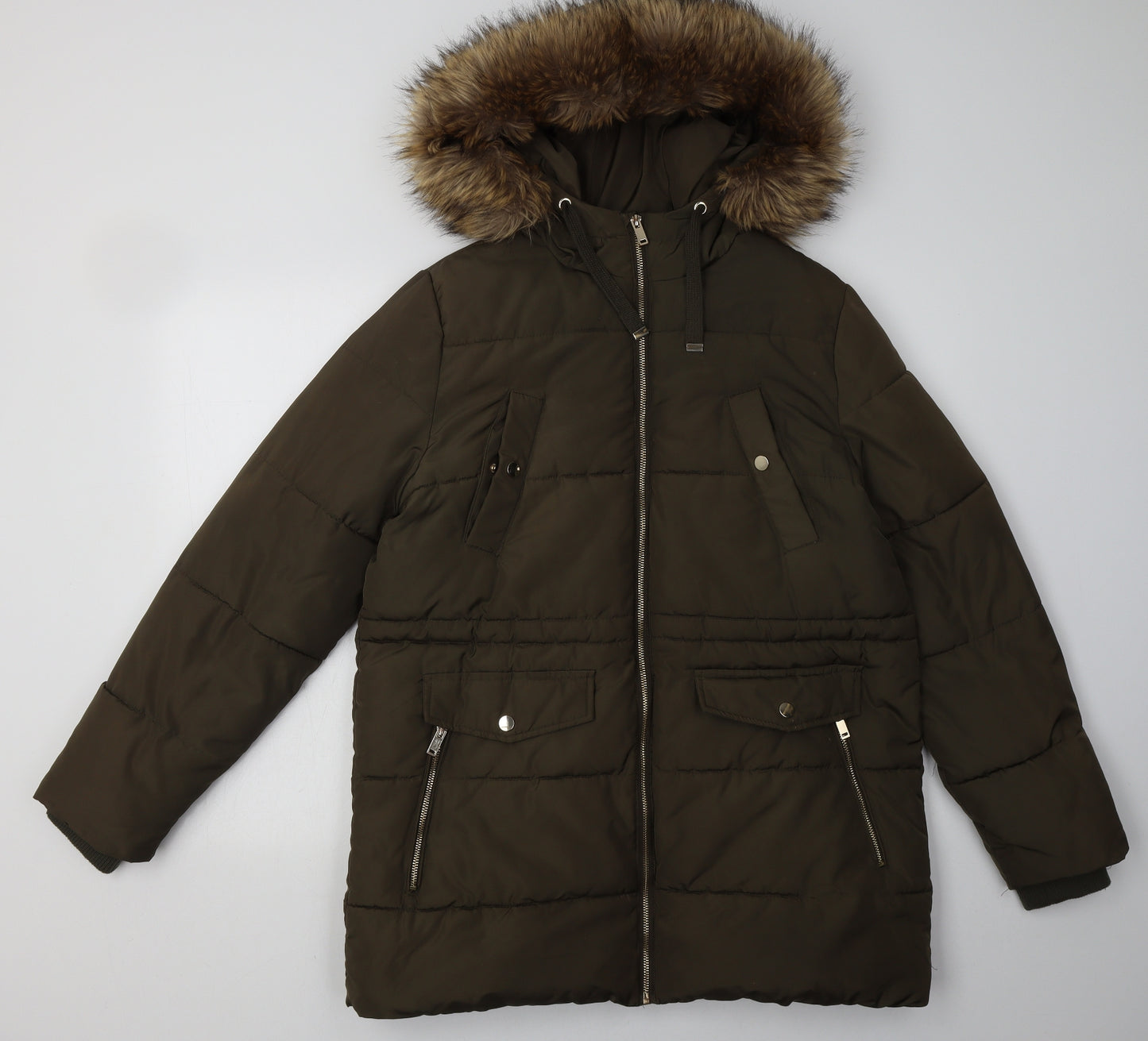 New Look Womens Green   Overcoat Coat Size 12  Zip