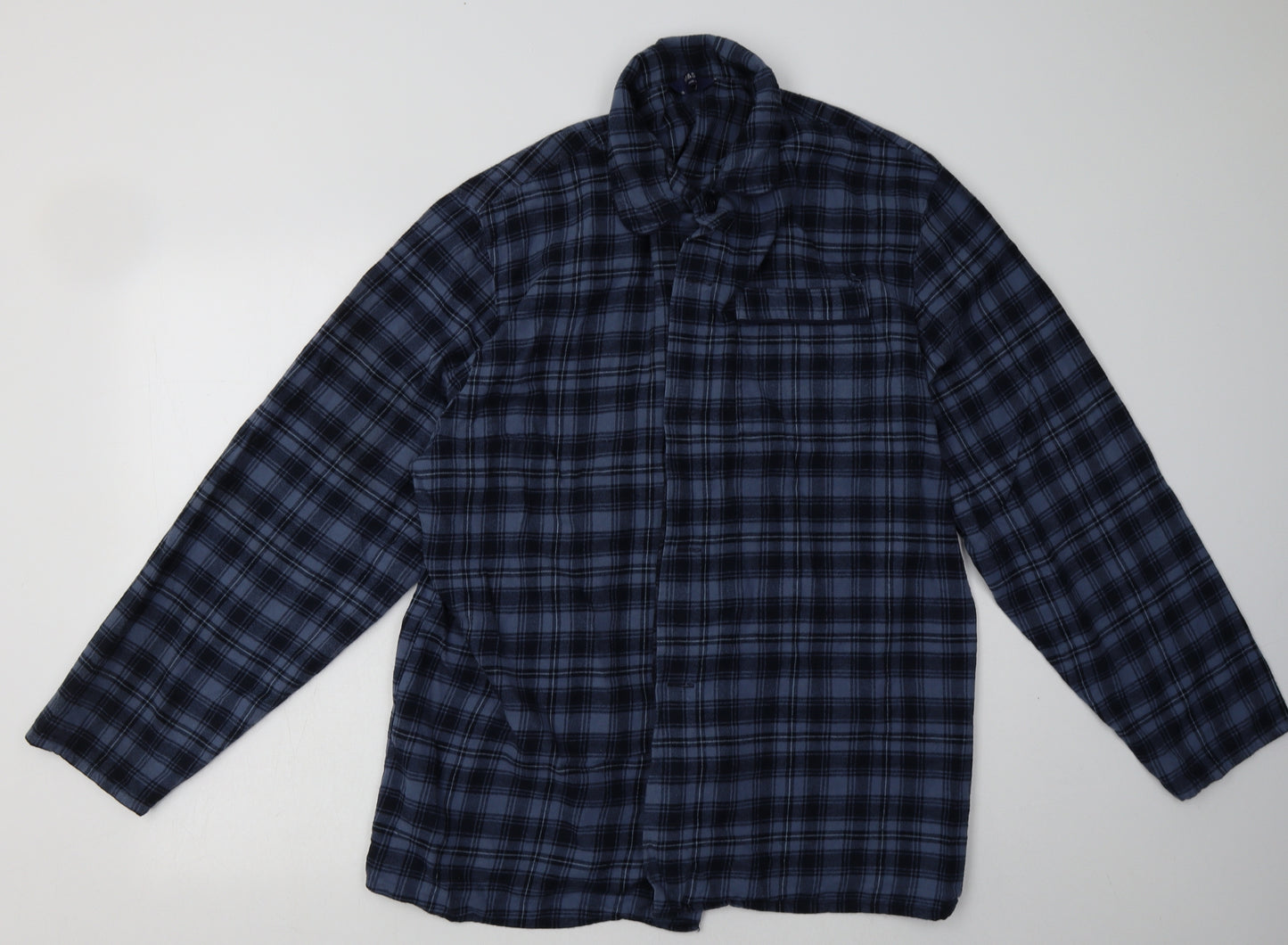 Marks and Spencer Mens Blue Check Cotton  Pyjama Top Size XL  Button