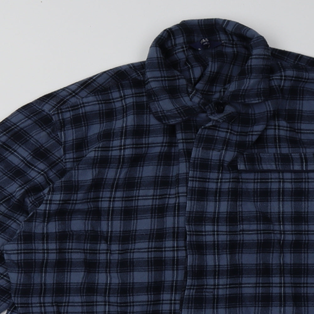 Marks and Spencer Mens Blue Check Cotton  Pyjama Top Size XL  Button