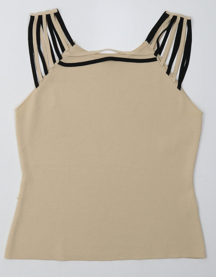 Roman Womens Beige Viscose Basic Tank Size M Square Neck