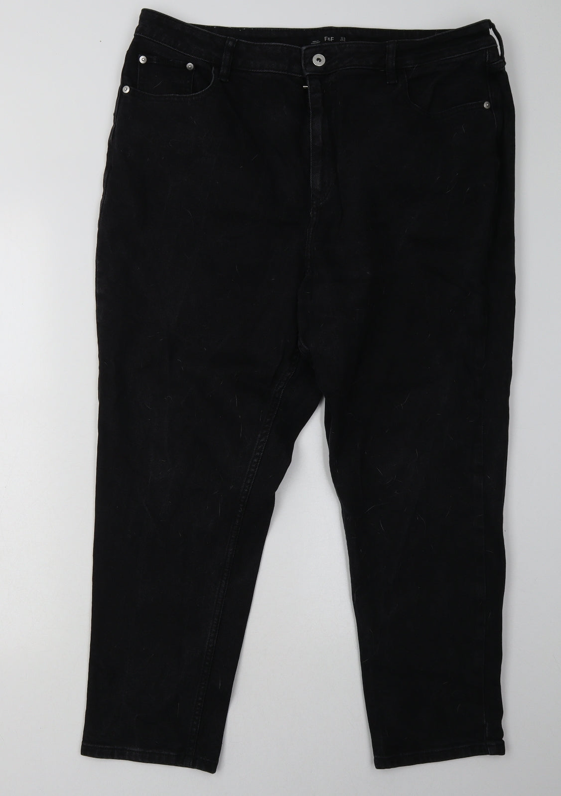 F&F Womens Black  Cotton Straight Jeans Size 18 L28 in Regular Button - Short