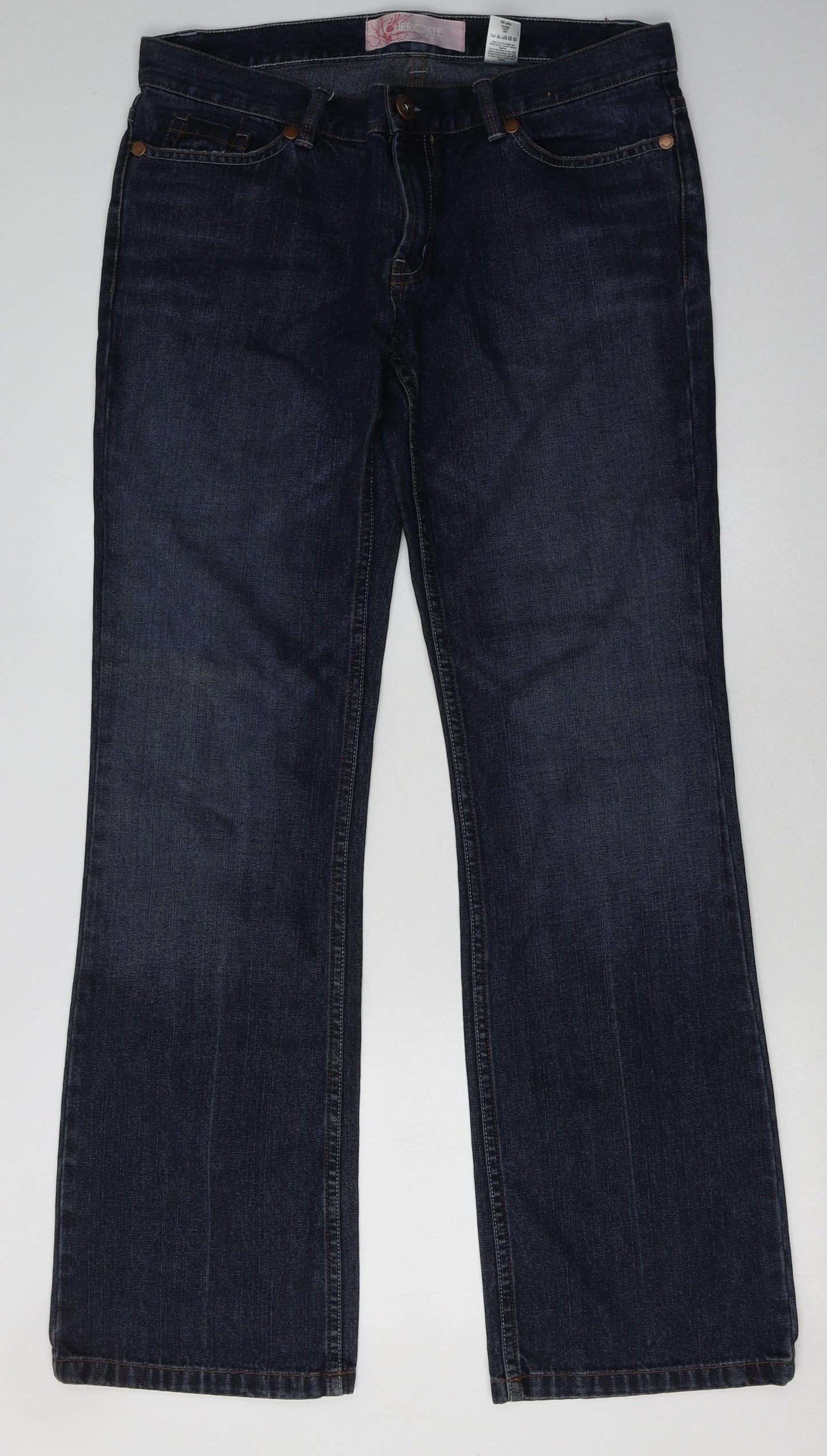 Cherokee Womens Blue  Cotton Straight Jeans Size 12 L32 in Regular Button