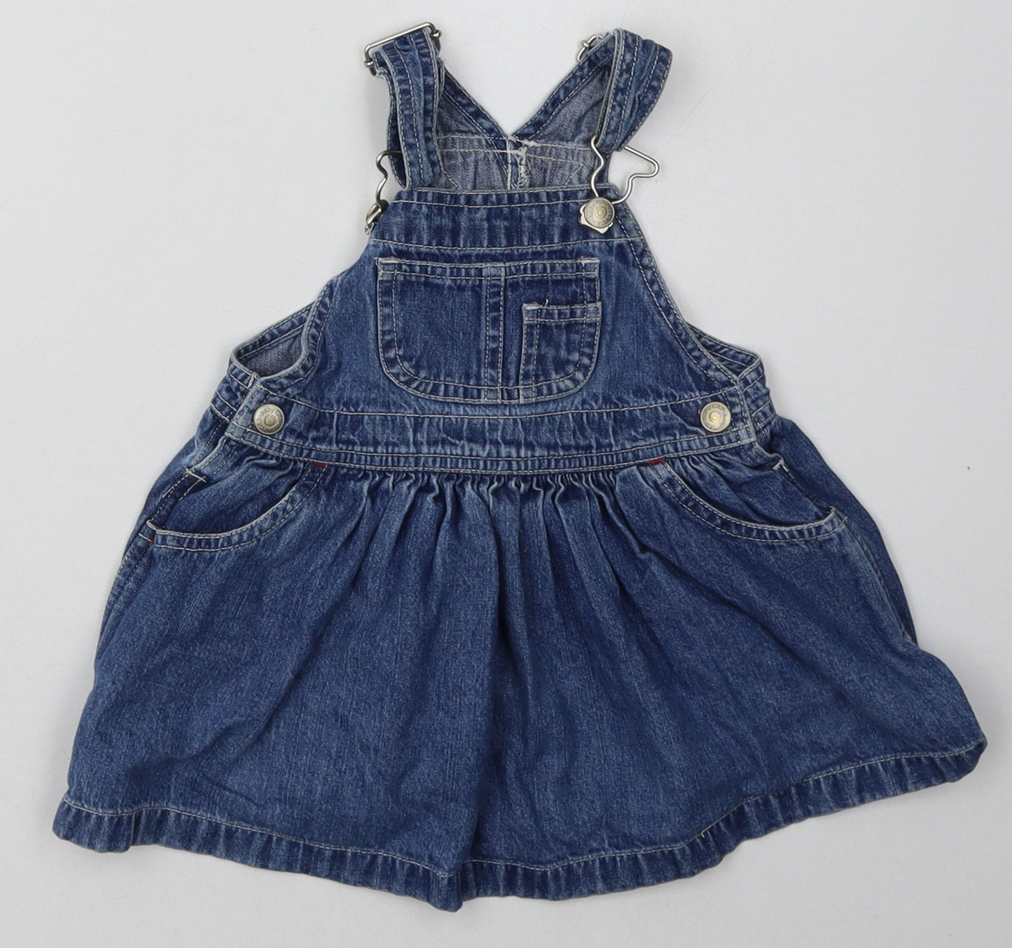 Gap Girls Blue  Cotton A-Line  Size 6-9 Months  Square Neck Buckle