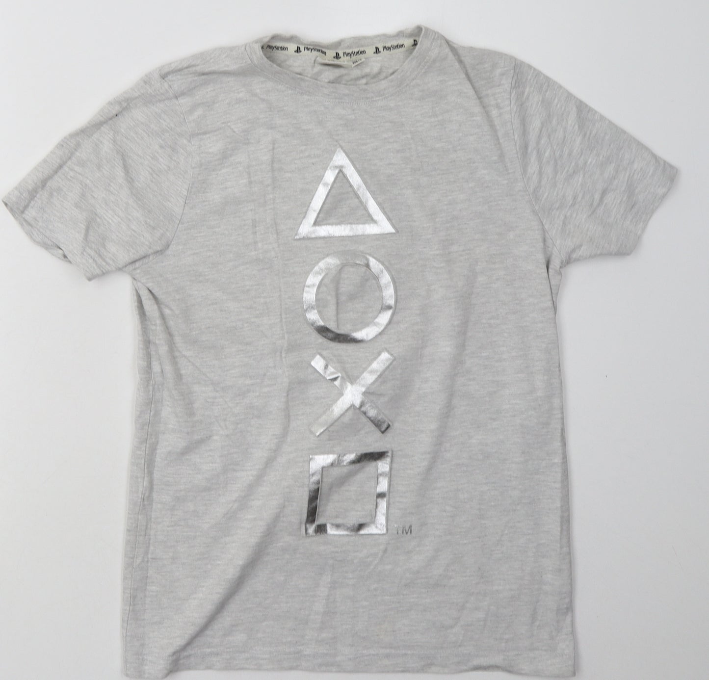 F&F Boys Grey  Cotton Basic T-Shirt Size 12-13 Years Crew Neck Pullover - PlayStation