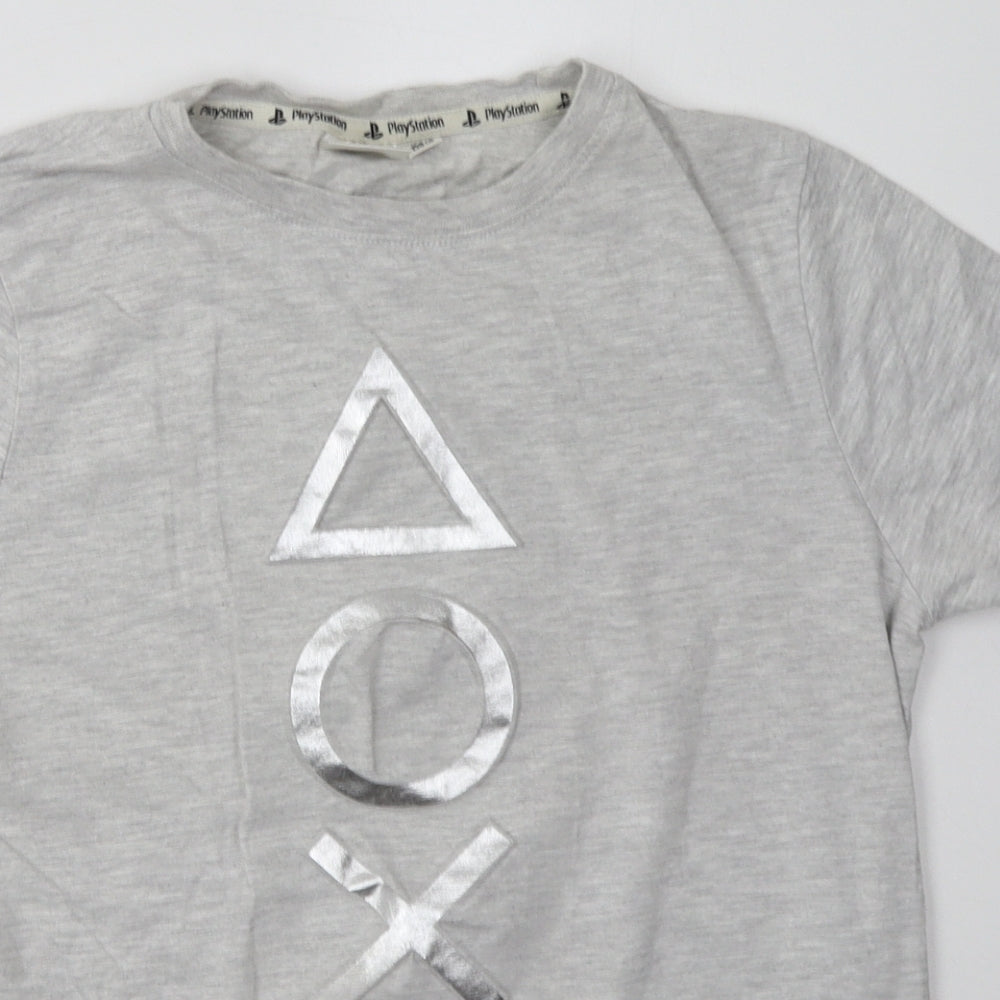 F&F Boys Grey  Cotton Basic T-Shirt Size 12-13 Years Crew Neck Pullover - PlayStation