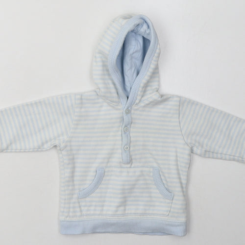 Marks and Spencer Boys Blue Striped Cotton Pullover Jumper Size 3-6 Months  Button