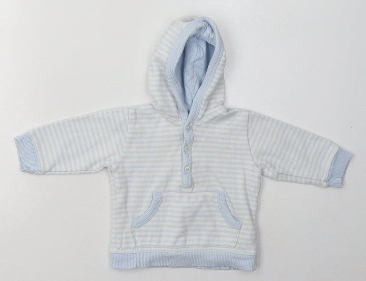 Marks and Spencer Boys Blue Striped Cotton Pullover Jumper Size 3-6 Months Button