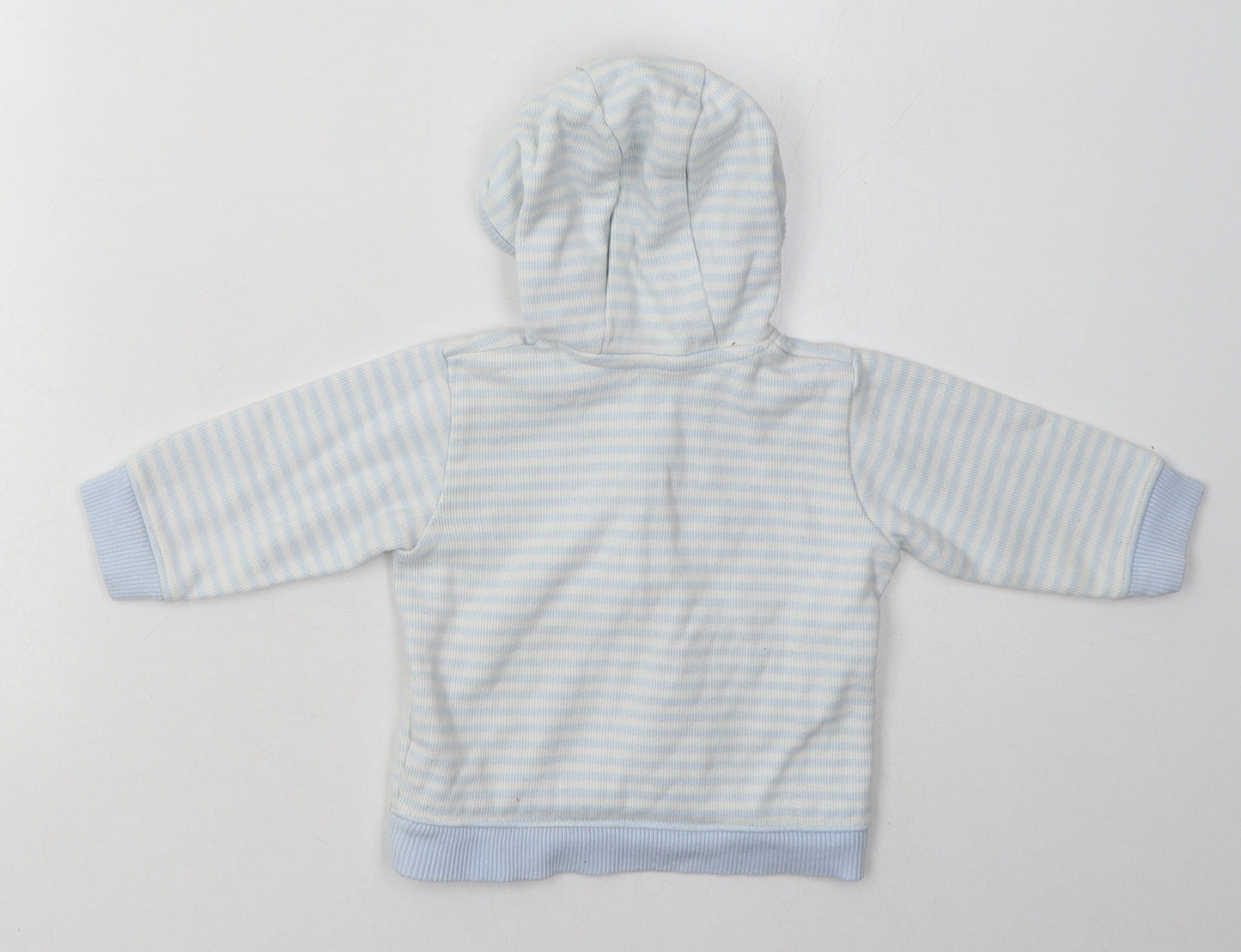 Marks and Spencer Boys Blue Striped Cotton Pullover Jumper Size 3-6 Months  Button