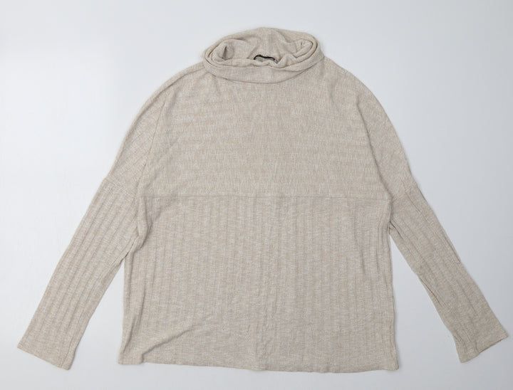 Sainsburys Womens Beige Striped Polyester Pullover Sweatshirt Size 10 Pullover