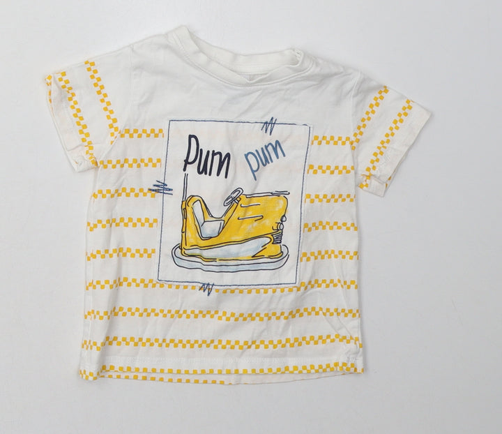 newness Boys Yellow Striped Cotton Basic T-Shirt Size 12 Months Crew Neck Buckle