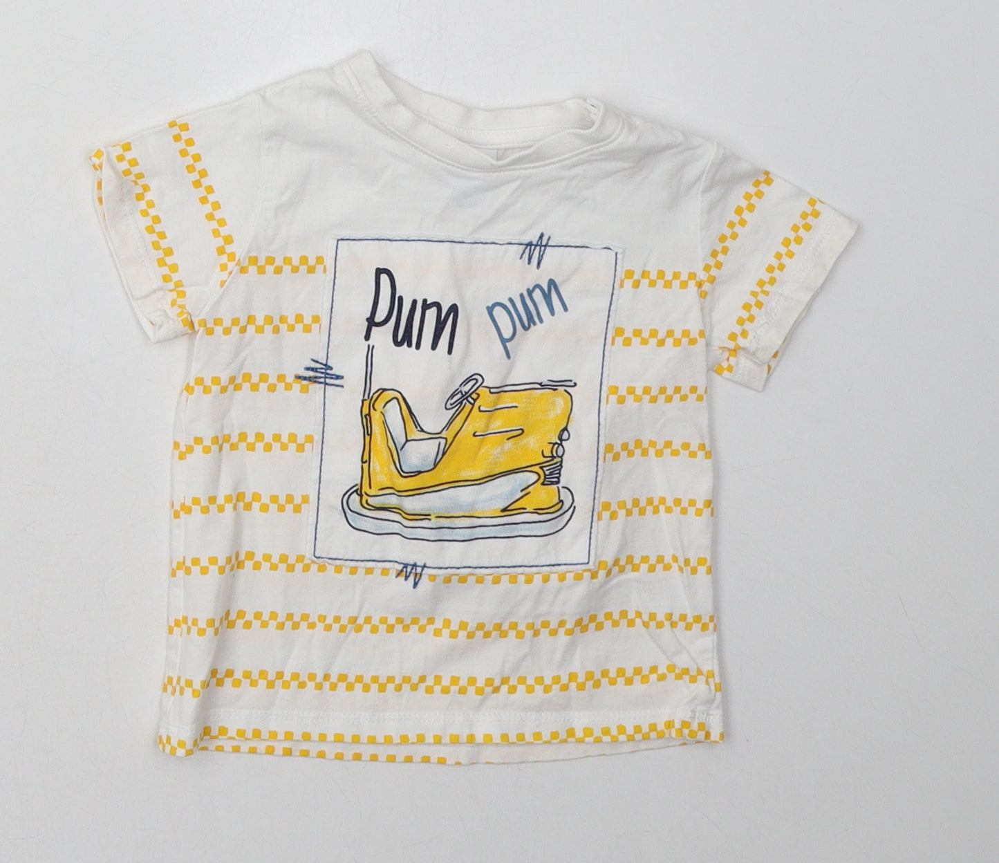 newness Boys Yellow Striped Cotton Basic T-Shirt Size 12 Months Crew Neck Buckle